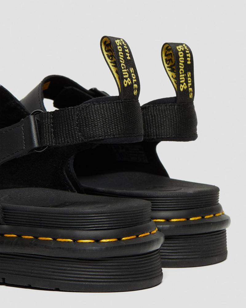 Dr Martens Soloman Men's Læder Sandaler Med Rem Herre Sort | DK 641CTV